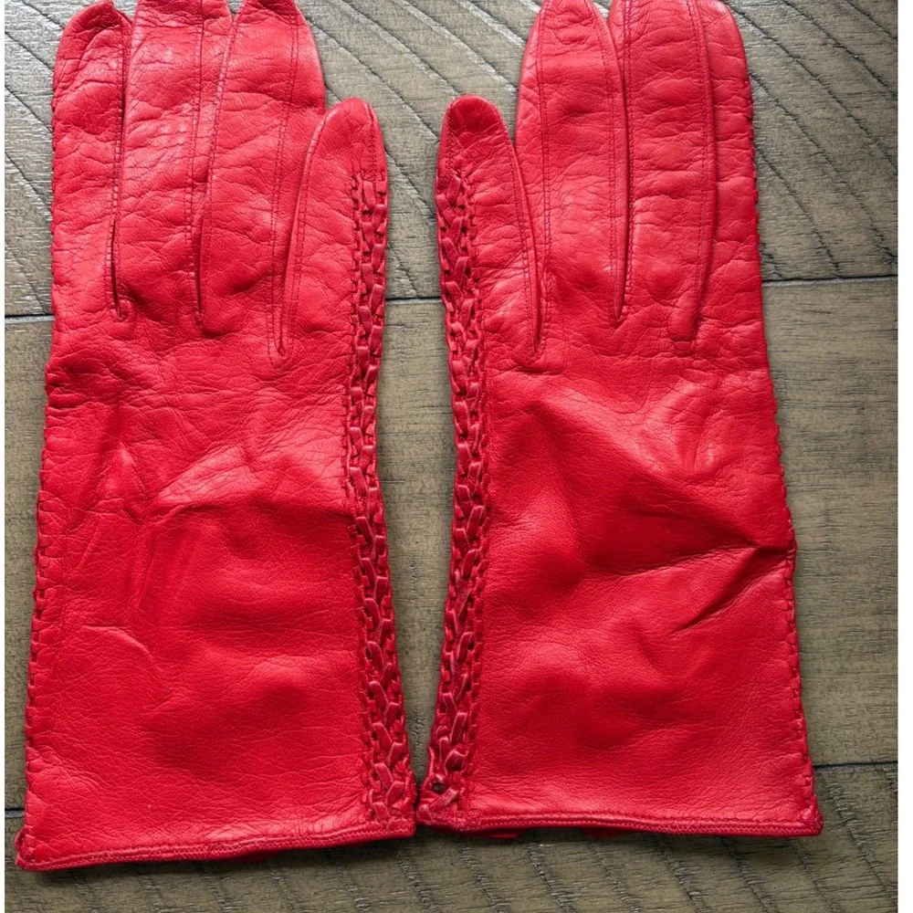 Vintage Madova Red Kidskin Leather Gauntlet Gloves Florence Italy Size 6.5